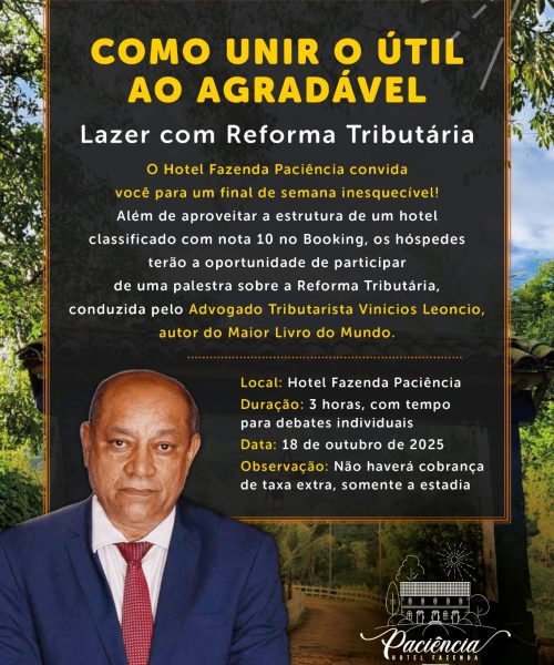 Lazer com Reforma Tributária, palestra do advogado Vinicios Leôncio no Hotel Fazenda da Paciência