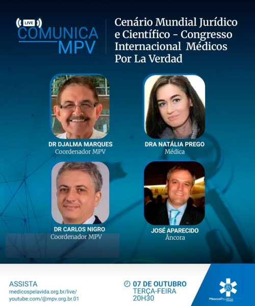 Live Comunica MPV de terça-feira (7/10) às 20h30 é internacional e recebe a Dra. Natália Prego do Movimento Médicos pela Verdade