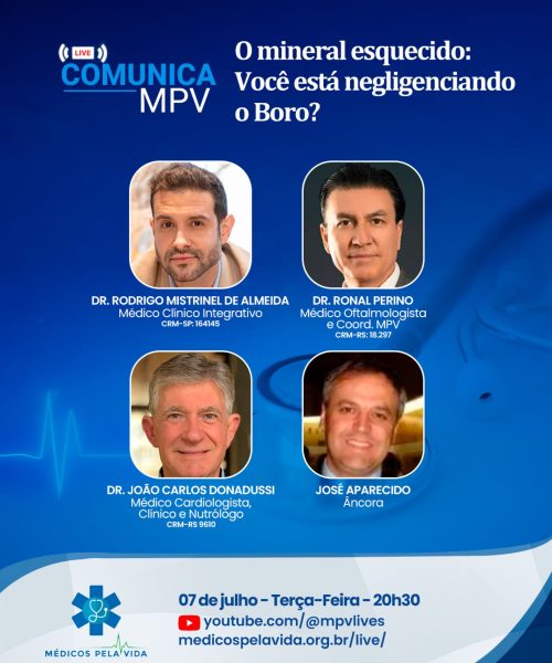 Live Comunica MPV de terça-feira (07/07) às 20h30 – Você está negligenciando o Boro? O Mineral Esquecido. Com o Dr. Ronal Perino, o Dr. Rodrigo Mistrinel de Almeida e o Dr. João Carlos Donadussi