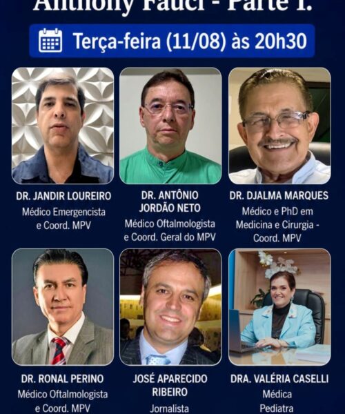 As Lives Comunica Médicos pela Vida chegam na edição 210 debatendo “O Diário de Anthony Fauci”, com o Dr. Antônio Jordão Neto, o Dr Djalma Marques, o Dr. Ronal Perino, a Dra Valéria Caselli e o Dr. Jandir Loureiro.