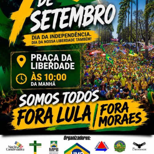 Ato na Praça da Liberdade levará milhares às ruas com críticas ao STF e ao governo Lula neste 7 de Setembro